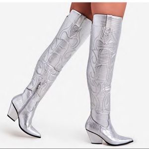 🔥Silver Embroidered OTK Cowboy Boots🔥 NWT